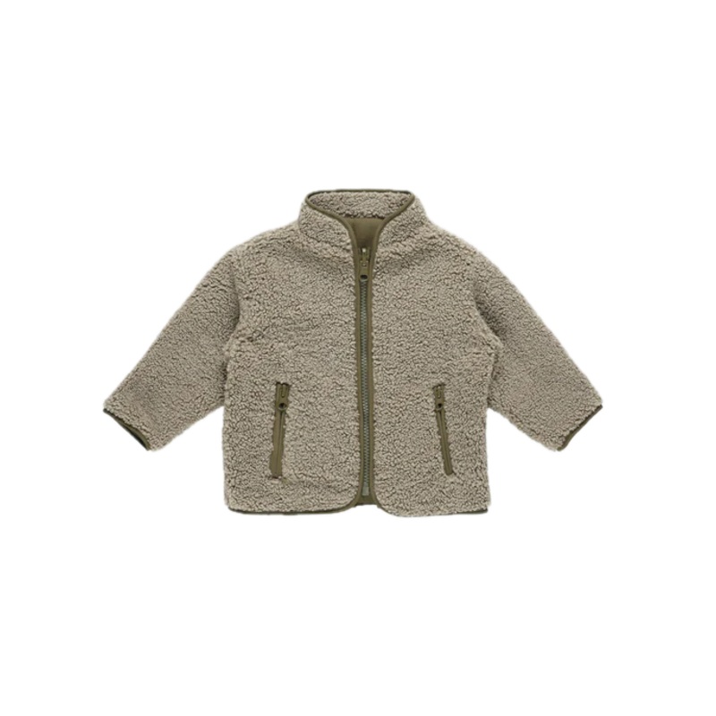 Quincy Mae Shearling Zip Jacket - Olive