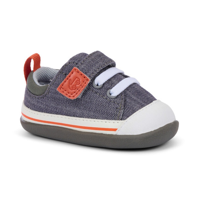 See Kai Run Stevie Mini First Walker Sneaker - Grey Denim