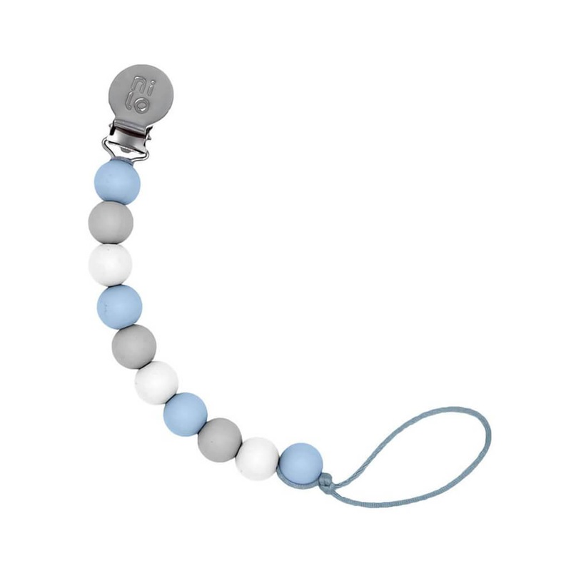 Silicone Beads Pacifier Holder Blue Grey