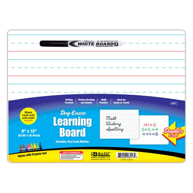 BAZIC 9" X 12" Double Sided Dry Erase Learning Board w/ Marker
