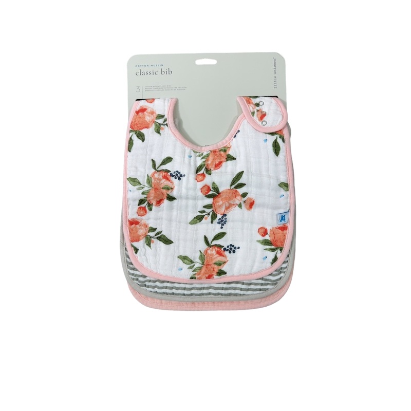 Little Unicorn Cotton Muslin Classic Bib (3 Pack), Watercolor Roses