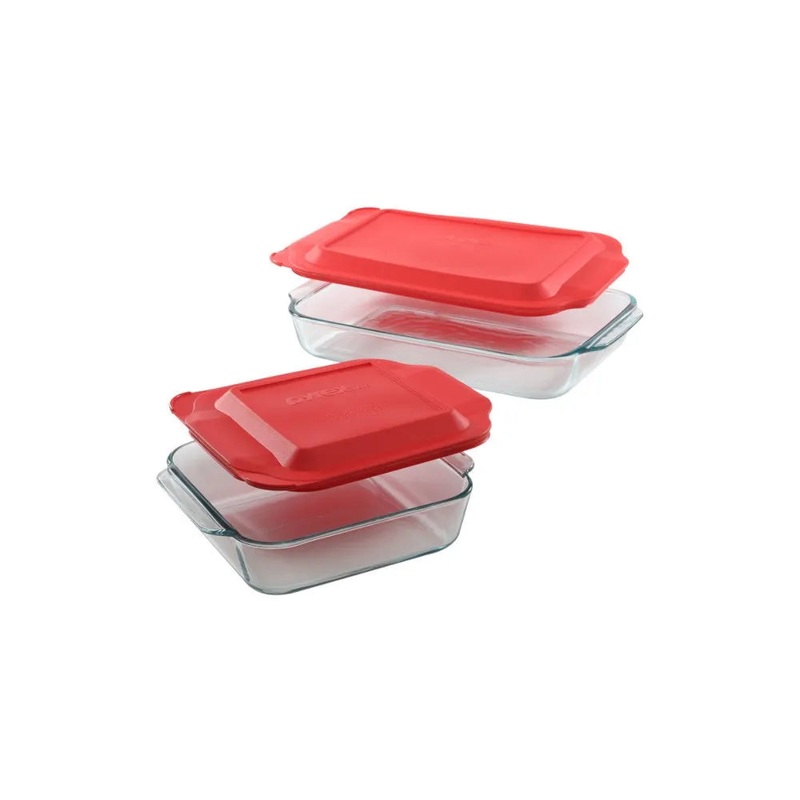 Pyrex 4pc Bakeware Value Set Red: Glass Baking Dishes