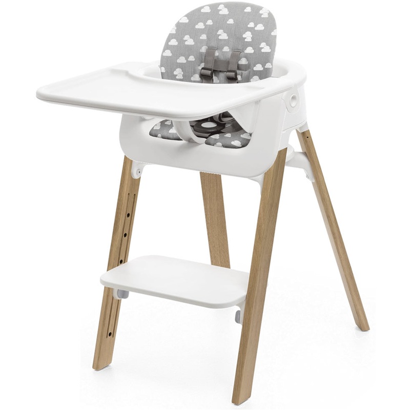 Stokke Steps Complete High Chair with Cushion - White/Oak Natural/Grey Clouds