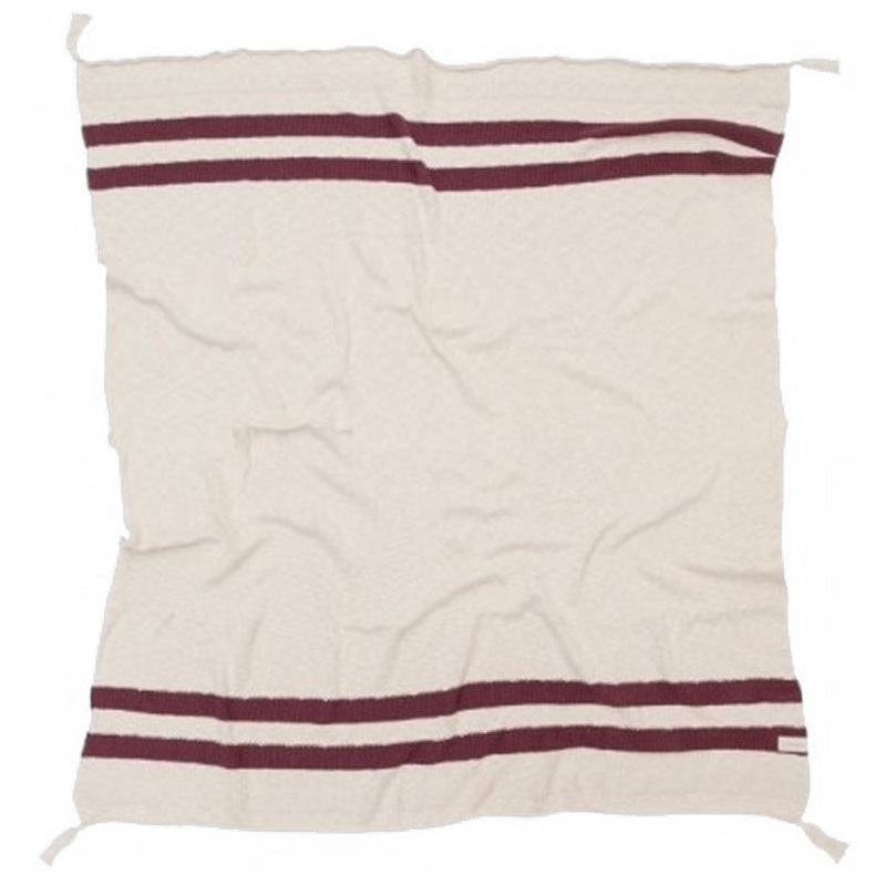 Lorena Canals Knitted Blanket Stripes Natural - Burgundy (4'2" x 5')
