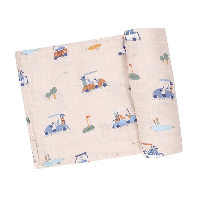 Swaddle Blanket Golf Cart Cuties Oatmilk