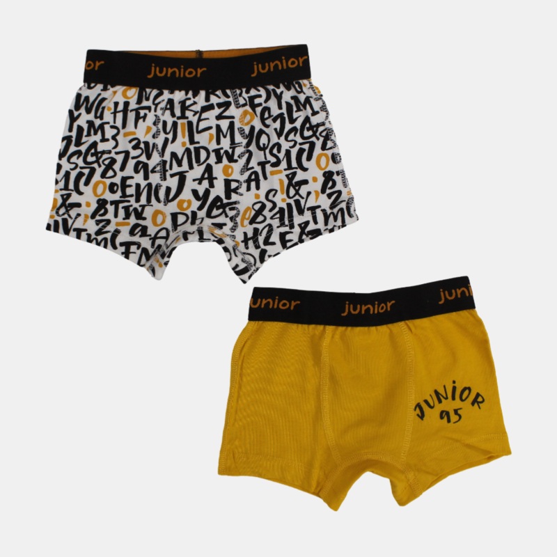 Boys Cotton Boxer Shorts  Yellow with Letter Print (Pack of 2)