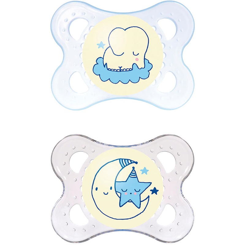 MAM Baby Night Glow in the Dark 0-6m Pacifiers 2 Pack - Boy