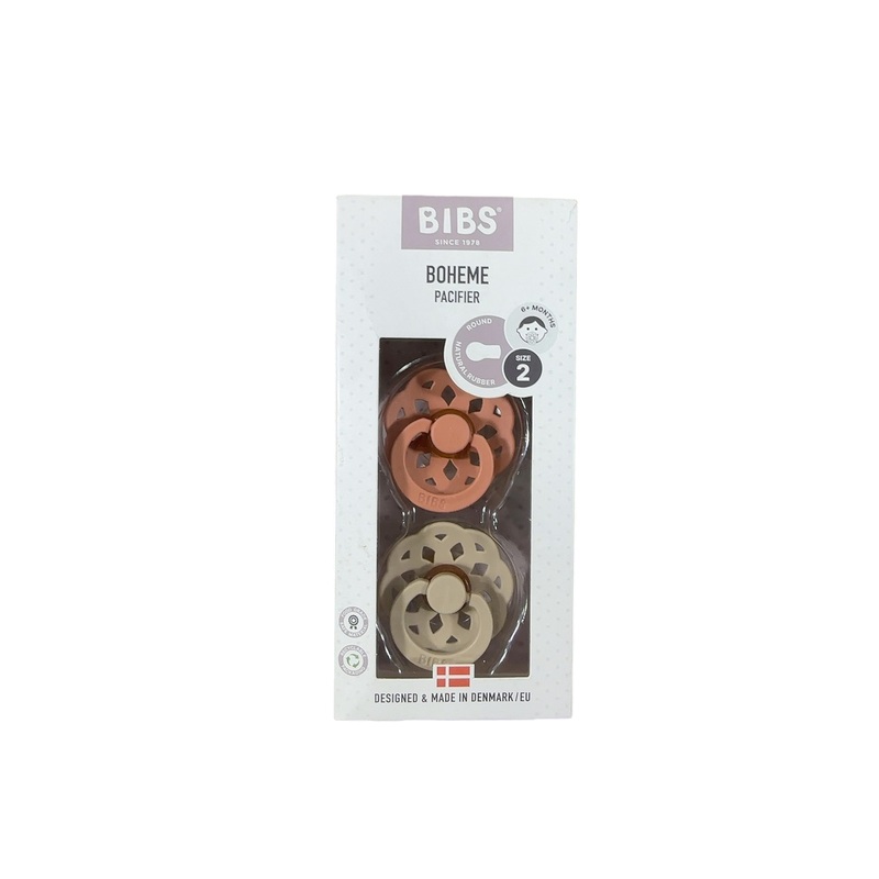 BIBS Boheme Natural Rubber Pacifier 2 Pack, Vanilla/Peach, Size 2 (6+ months)