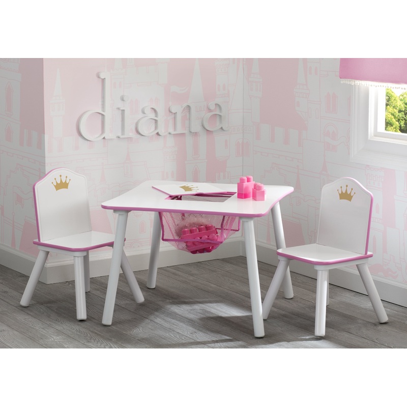 Princess Crown Kids Chair Set and Table, White/Pink