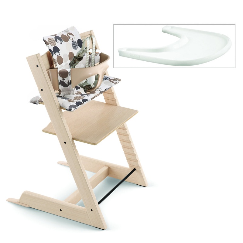 Tripp Trapp High Chair and Cushion with Stokke Tray - Natural / Silhouette Black