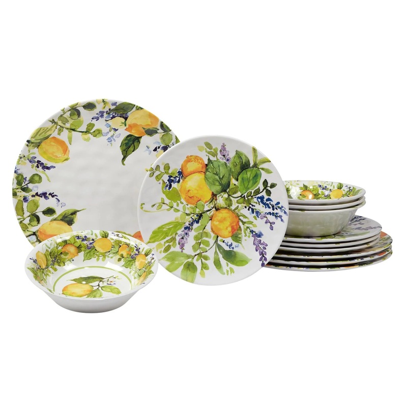 12pc Lemon Zest Melamine Dinnerware Set -