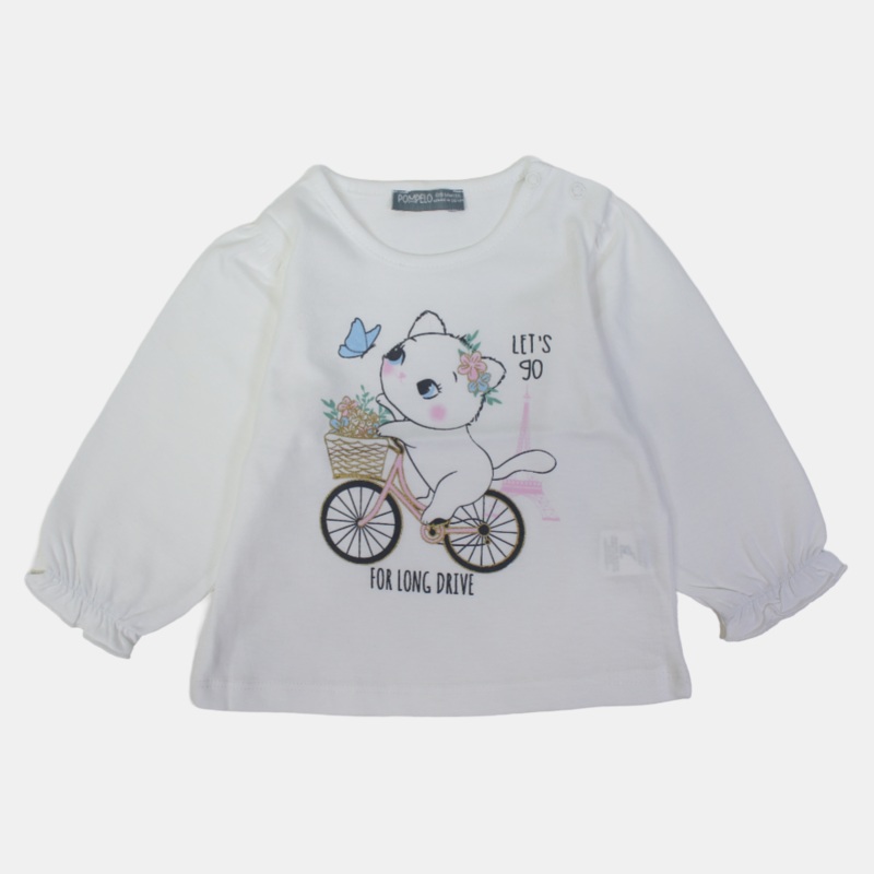 Baby Girls Cotton Ruffled Wrist T-Shirt  Off-White Elegance