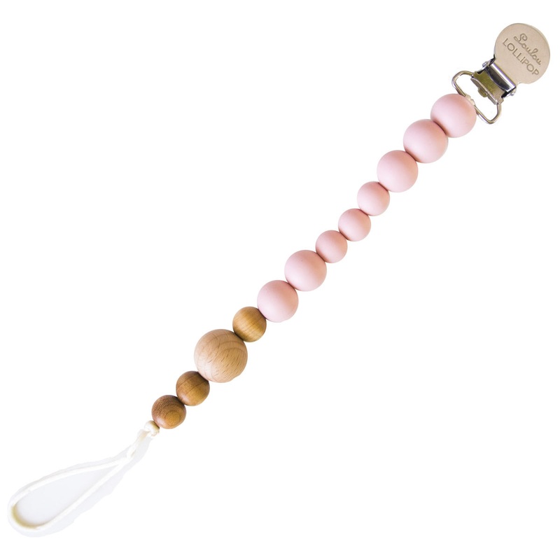 Loulou Lollipop Colorblock Wood + Silicone Soother Holder - Tea Rose