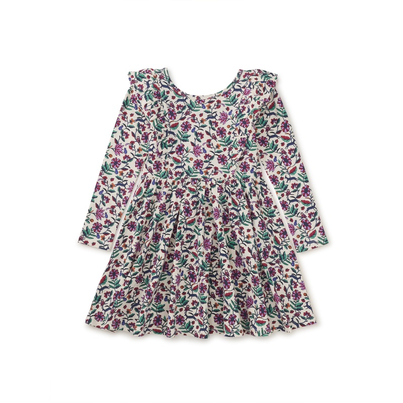 Tea Collection Ruffle Shoulder Ballet Dress - Iznik Flora & Fauna