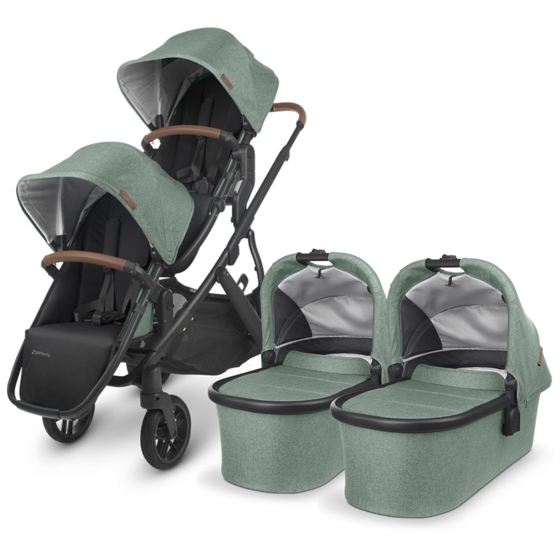 UPPAbaby VISTA V2 Twin Double Stroller Bundle - Gwen (Green Melange / Carbon / Saddle Leather)