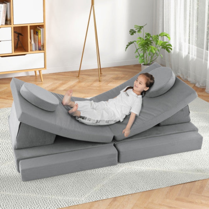 10-Piece Kids Play Couch Sofa With Portable Handle-Gray