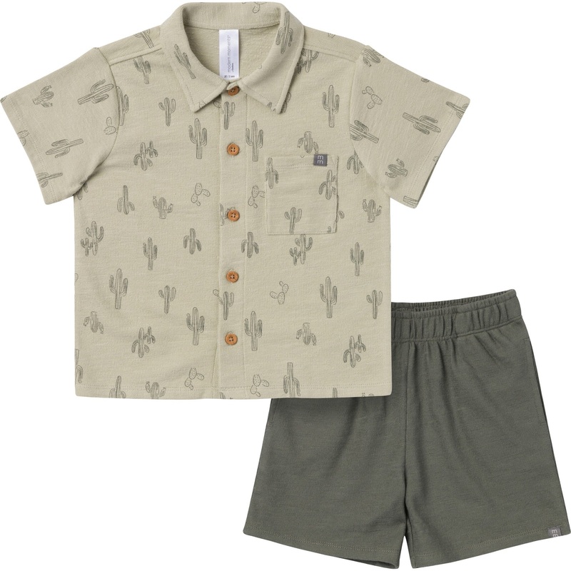 2-Piece Infant & Toddler Boys Green Cactus Button Front Shirt and Shorts Set