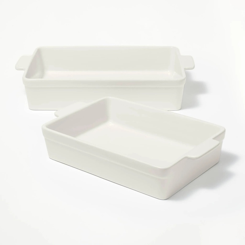 2pc Stoneware Rectangle Baking Dish Set Cream (See Description)
