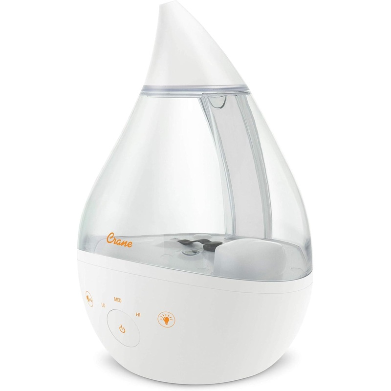 Crane 4-in-1 Drop Ultrasonic Cool Mist Humidifier, Clear & White