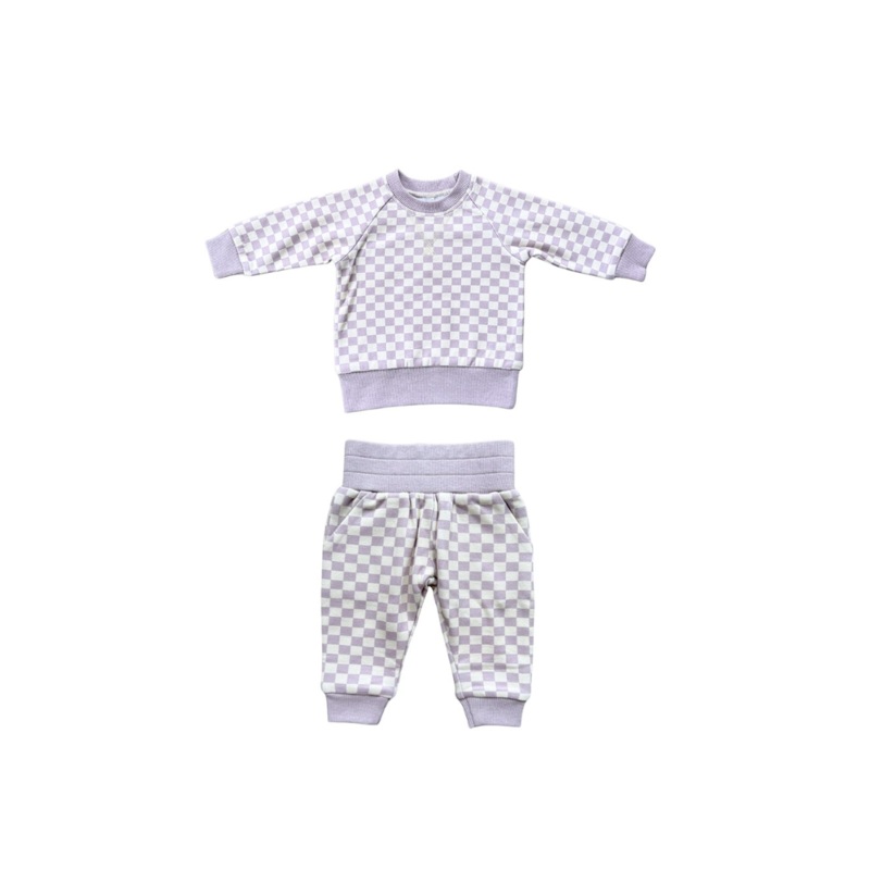 Fleece Sweat Set - Lavender Cloud Checkered