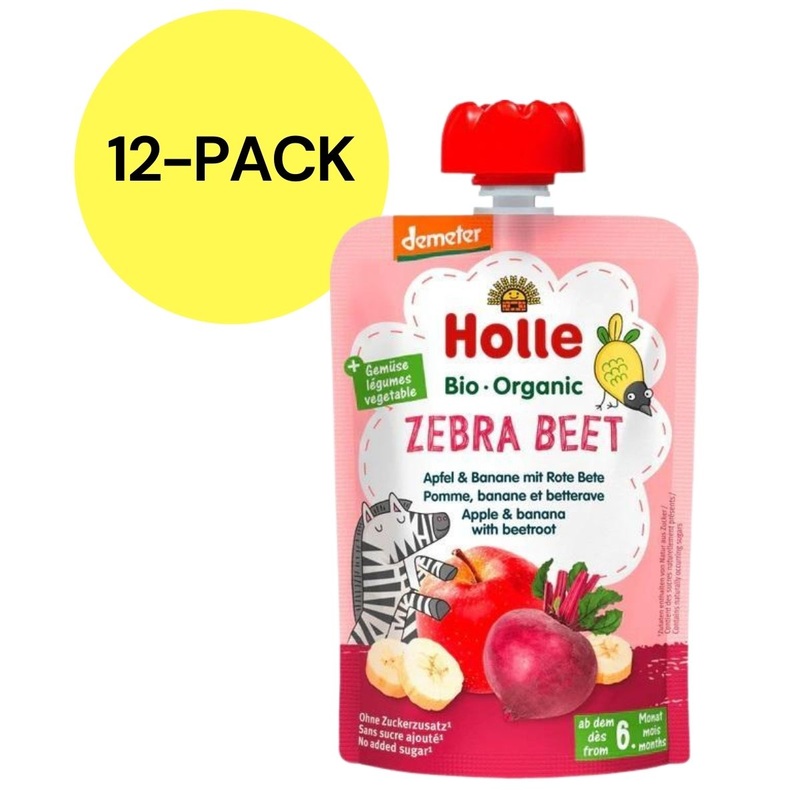 Holle Organic Pouches 6+ - Zebra Beet Fruit Puree & Veggie Juice (12 Pack)