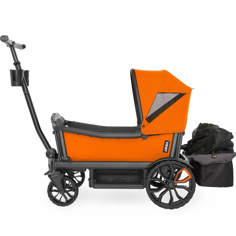 Veer Cruiser (2 Seater) Stroller Wagon with Retractable Canopy + Basket Bundle - Sienna Orange