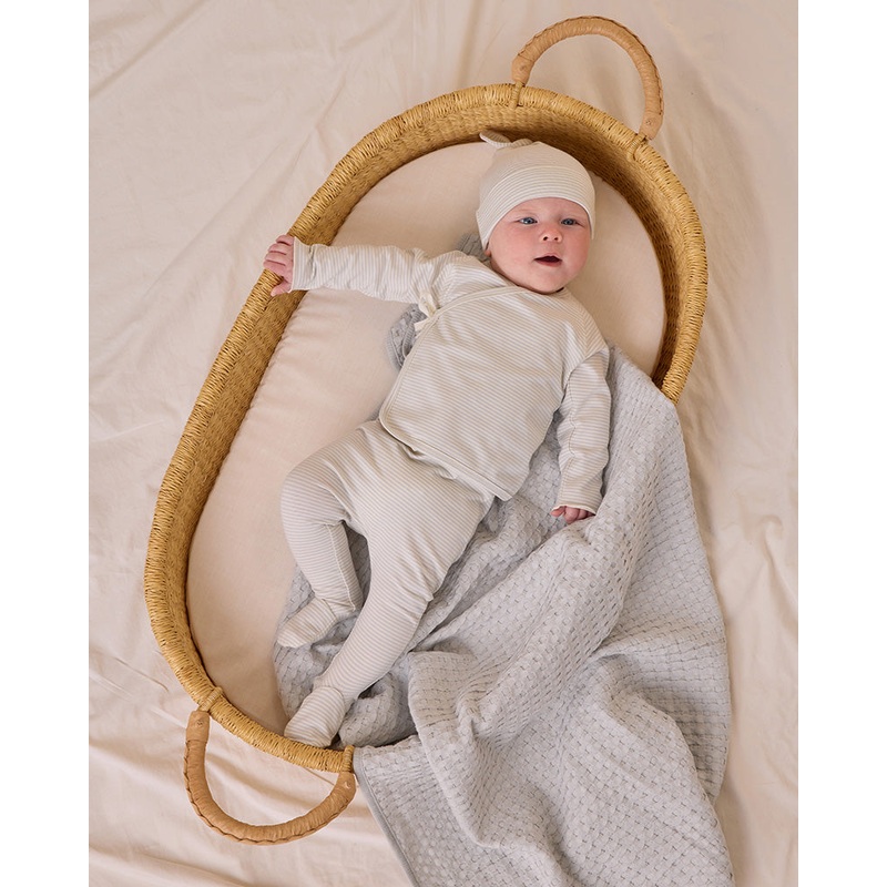 Wrap Top + Footed Pant Set - Sky Micro Stripe