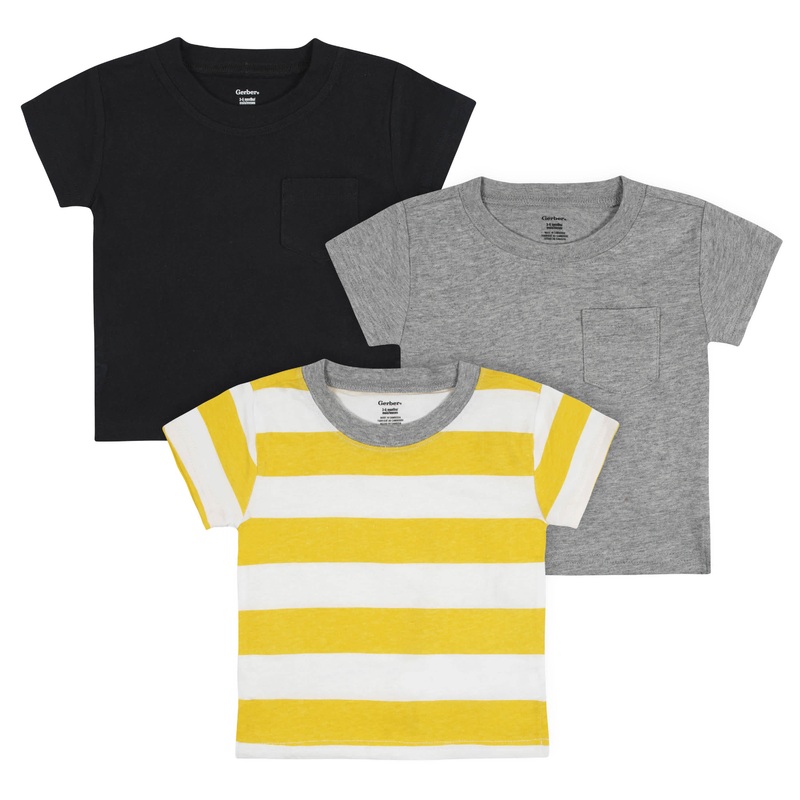 3-Pack Baby Boys Neat Neutrals Short Sleeve Pocket Tees, 0-3M