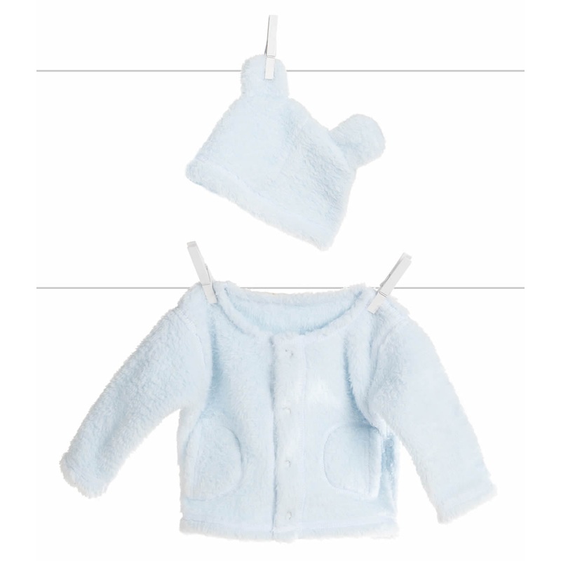 Little Giraffe Warm & Fuzzy Cardigan + Cap in Blue, 3-6 Months in Blue