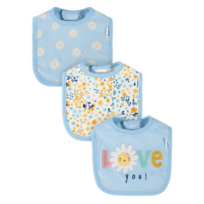 3-Pack Baby Girls Daisy Terry Bibs