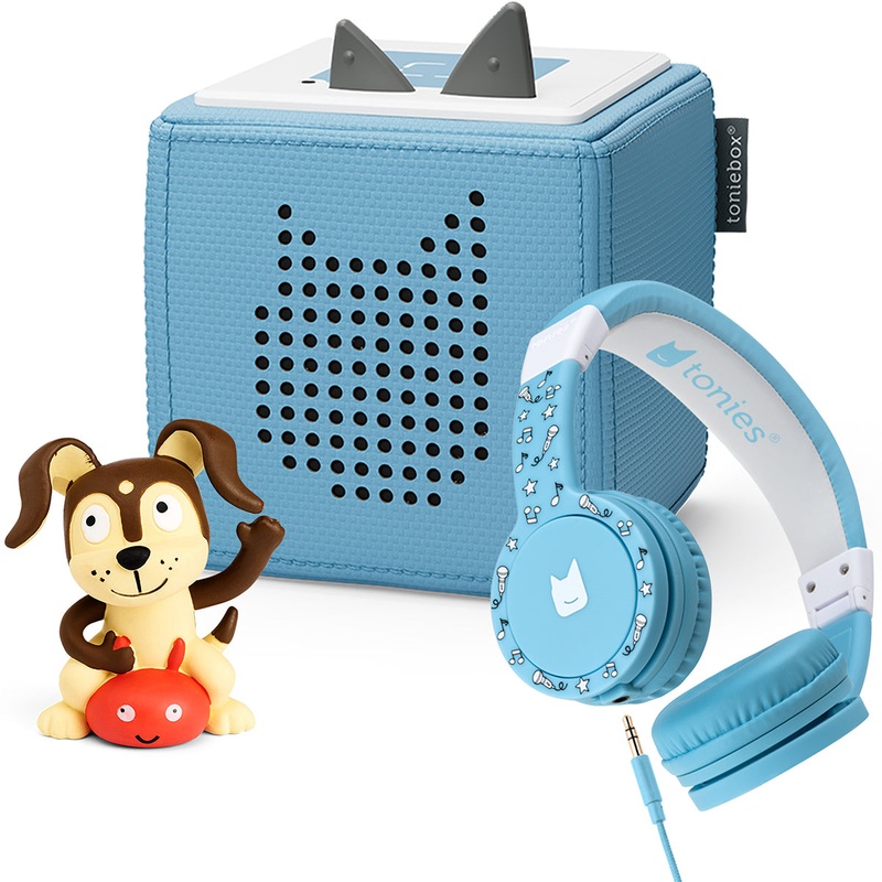 Tonies Toniebox Playtime Puppy Starter Set + Headphone Bundle - Blue with Audio Character (3y+)