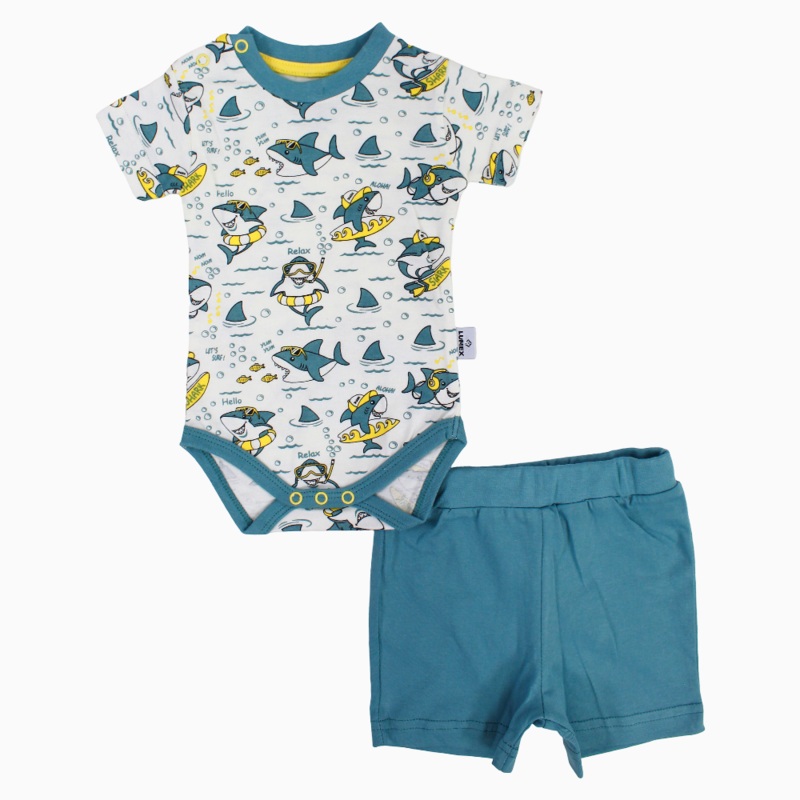 Baby Boys Cotton Pajama Set - Playful Shark Print