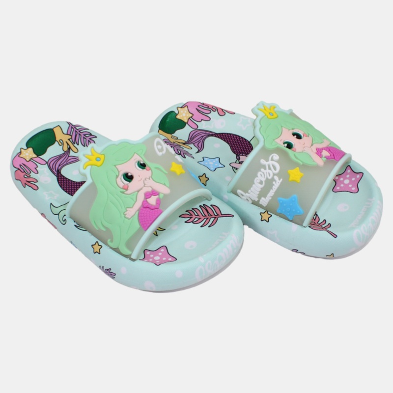 Girls Rubber Slides  Aqua with Mermaid Design