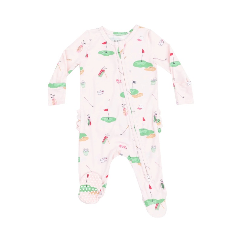 Golf Things Pink 2-Way Zipper Ruffle Back Footie