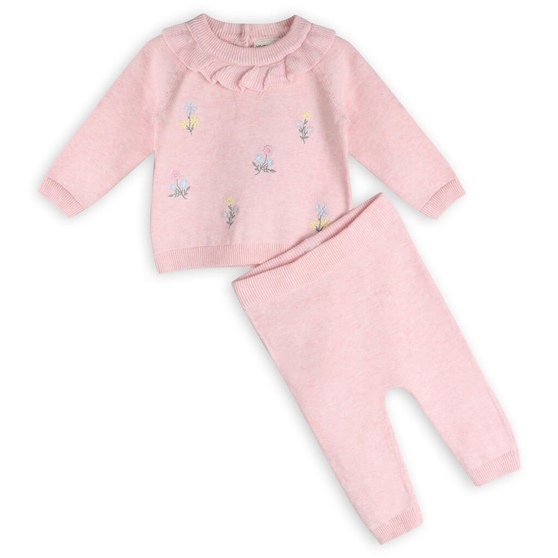 Ruffle Collar & Embroidered Baby Pullover & Pants