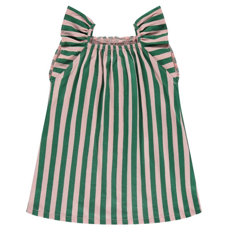 Babyface - Ruffle Sleeve Shift Dress - Green + Blush Stripe
