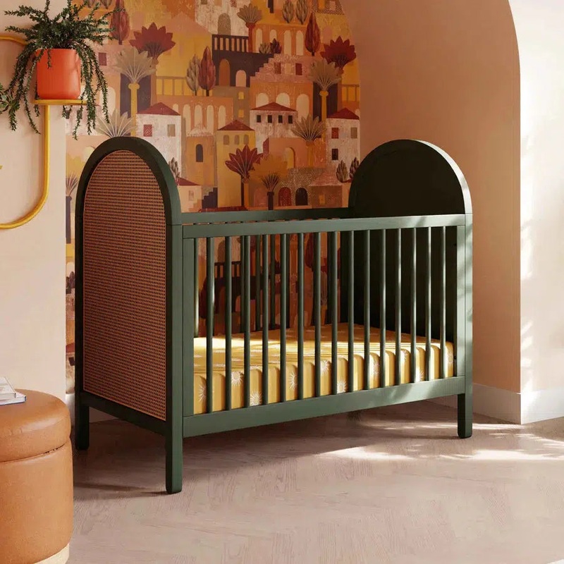 Babyletto - Bondi Cane 3-in-1 Convertible Crib - Forest Green with Natural Cane
