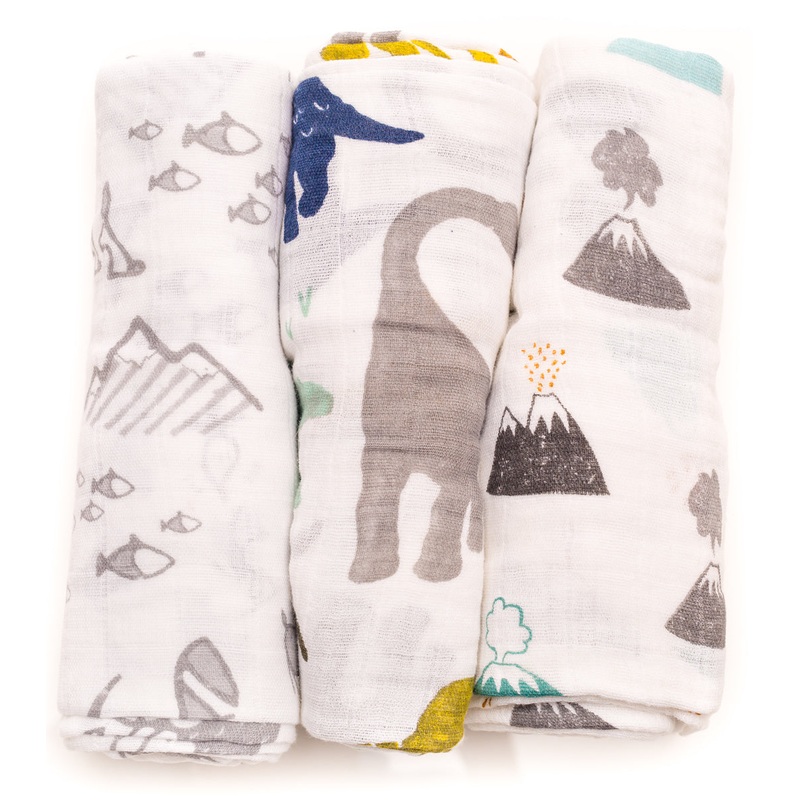 Little Unicorn Cotton Muslin Swaddle 3-Pack - Dino Friends