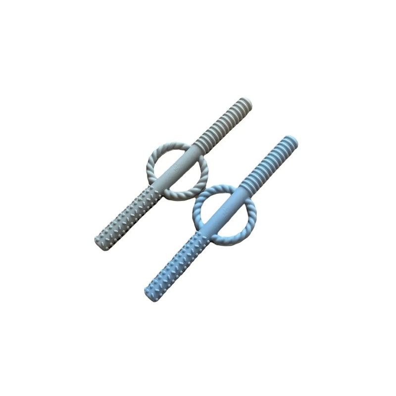 Teething Tube Teether Set - Baby Blue + Taupe
