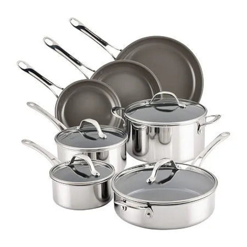 Anolon EverLast Stainless Steel Ceramic Nonstick 11-Piece Cookware Set
