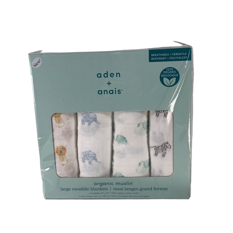 Aden + Anais Swaddle Organic Cotton Muslin 4 Pack  Animal Kingdom 47" x 47"