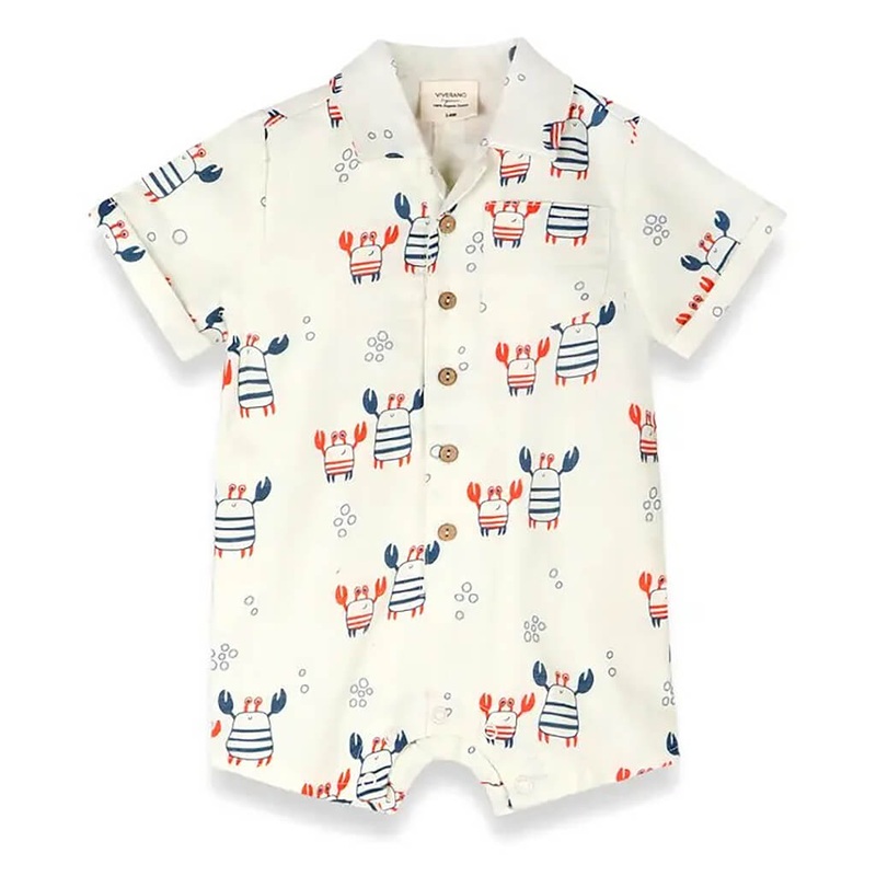 Baby Romper Nautical Crab Button