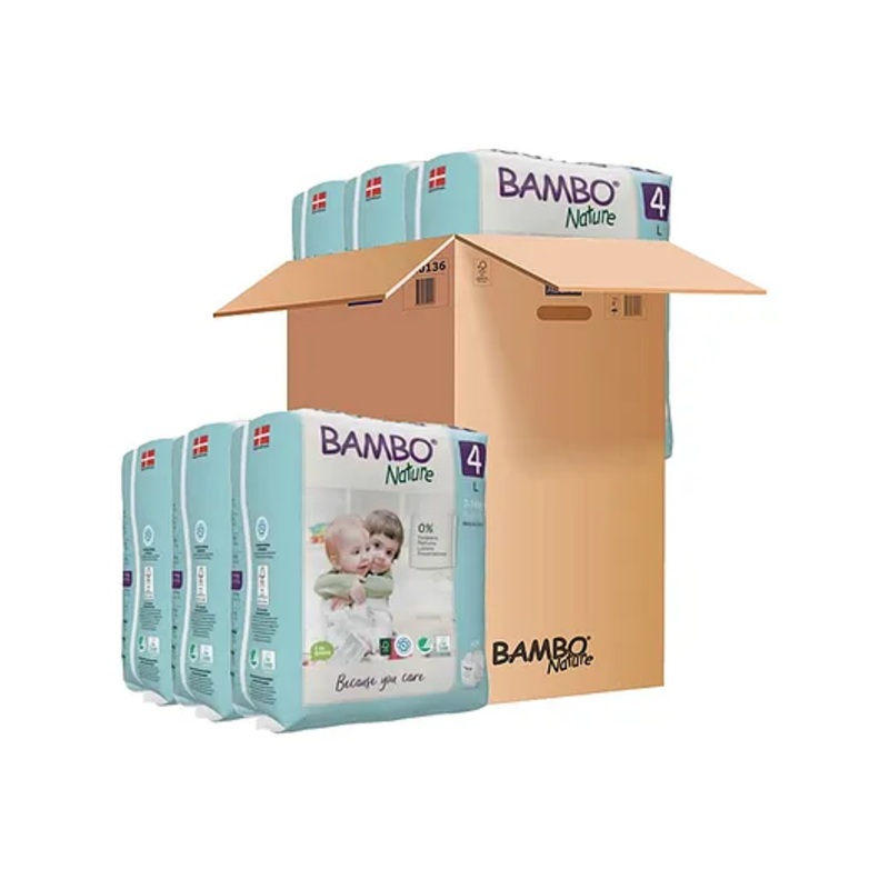 Bambo Nature Eco Friendly Tape Diapers with Wetness Indicator Large Size Pack of 6 - 144 Pieces