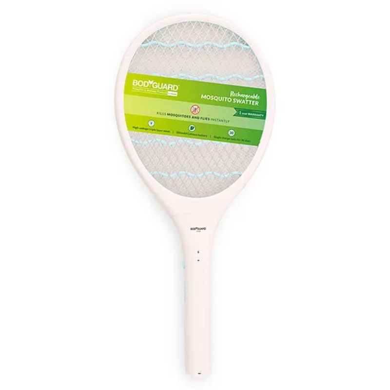 BodyGuard Anti Mosquito Racquet Rechargeable Insect Killer Bat with LED Light - White