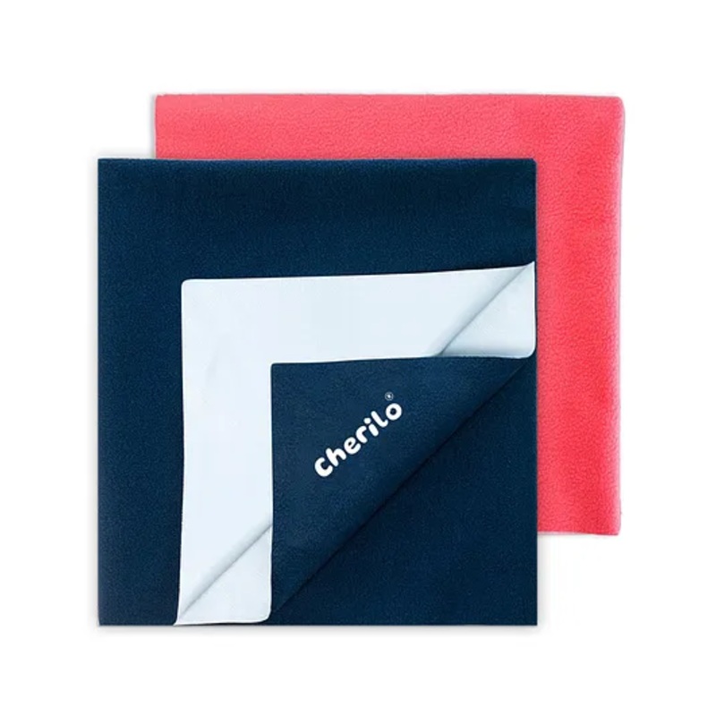 Cherilo Waterproof Baby Bed Protector Sheet Large Pack of 2 - Salmon Rose & Navy Blue