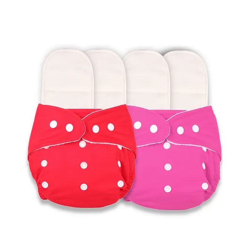 Deedry Reusable Cloth Diapers With 4 Insert Pack of 2 - Red Pink