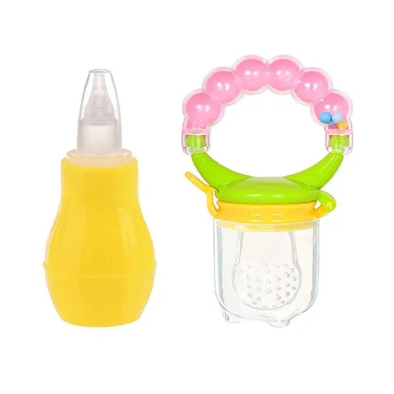 Enorme Baby Silicone Yellow Nose Cleaner Nasal Aspirator and Ring Style Food Fruit Feeder Nibbler Pacifier for Babies