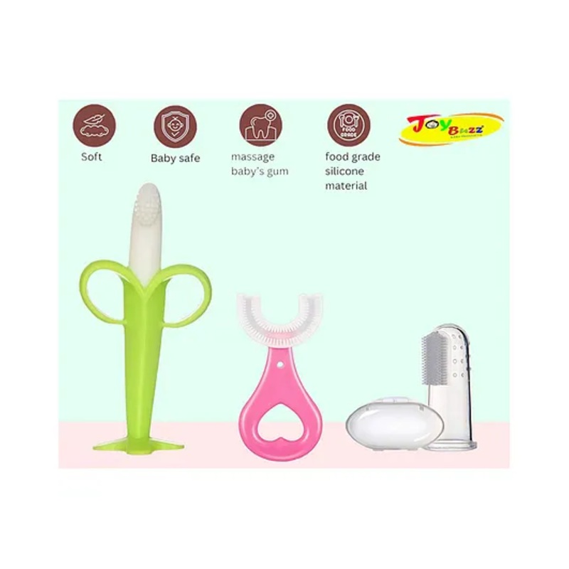 Joy Buzz Silicone Toothbrushes Pack Of 3 - Pink & White