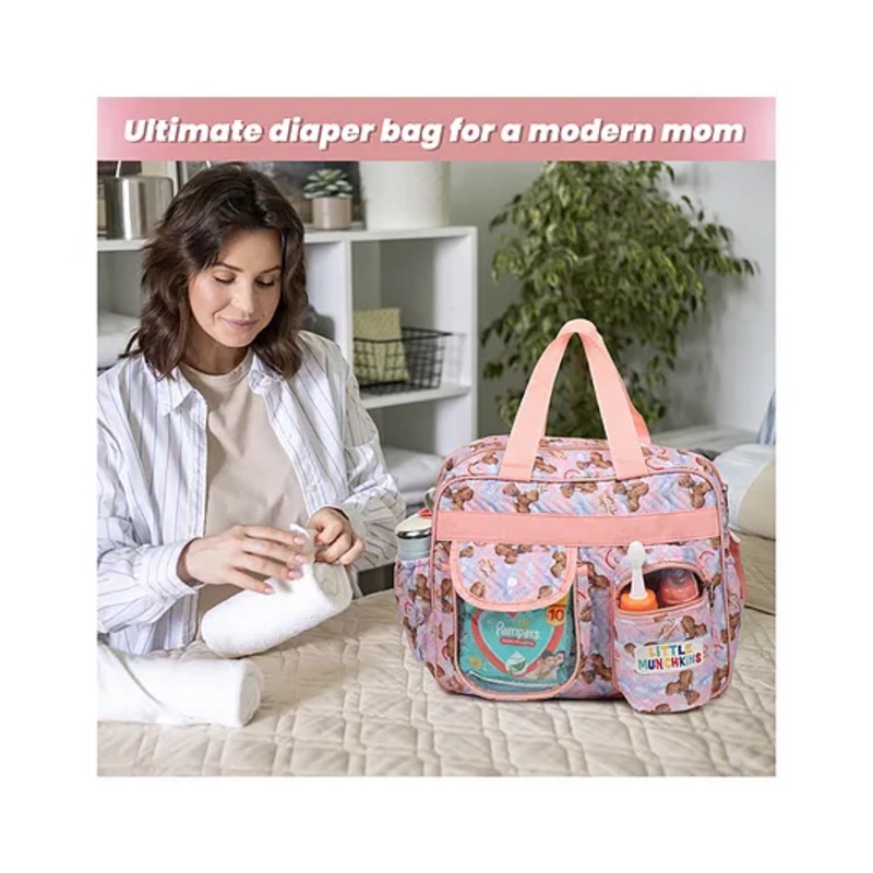 Little Munchkins Stylish and Durable Nursing Tote unisex spacious Diaper bag waterproof for mother carry::color::peach