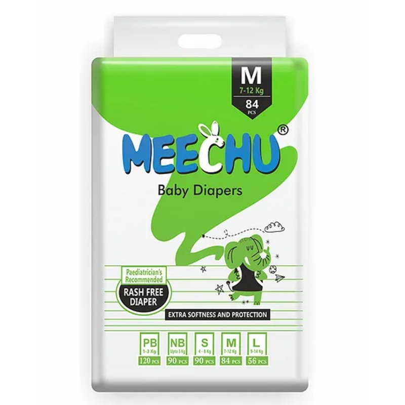 Meechu Baby Tape Style Diapers Super Saver Jumbo Pack Medium - 84 Pieces